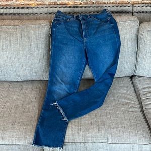 Express Super High Waisted Raw Hem Slim Jeans